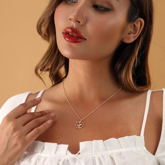 Gold Necklace for Women Layered Birth Flower Necklaces 18K Gold Plated Custom Bi - Picture 3 of 7